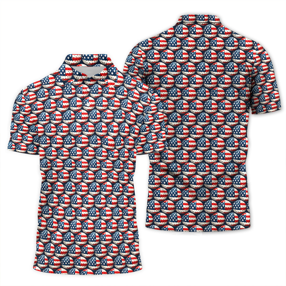 USA Flag Golf Ball Print Polo Shirt Patriotic Performance Golf Shirt