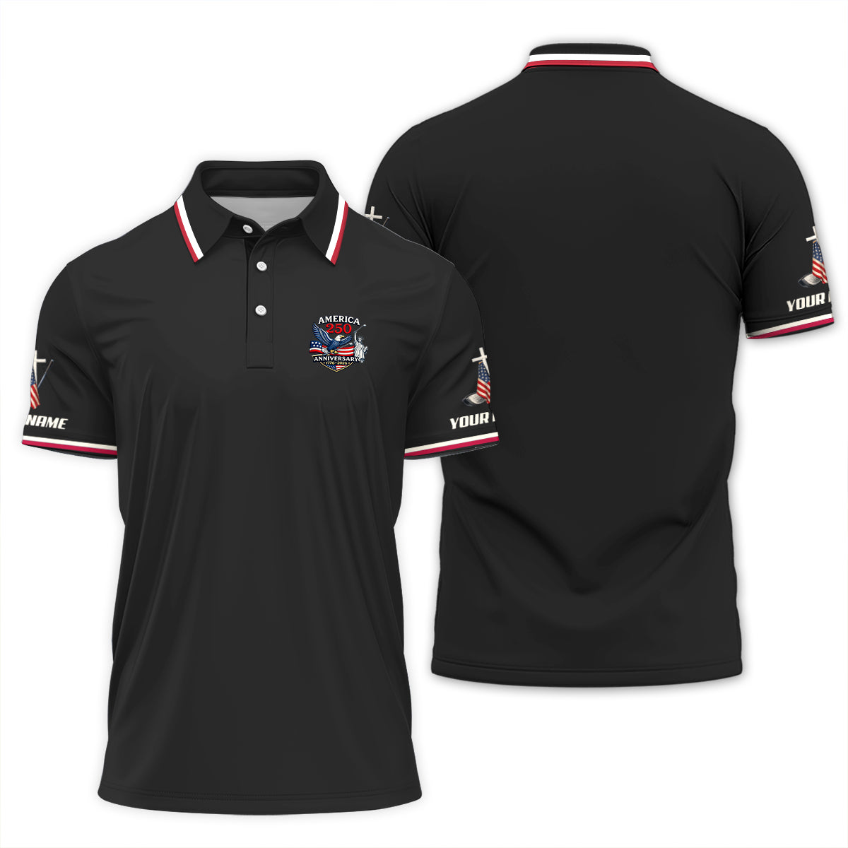 Men Golf Polo America 250 Anniversary Custom Name Patriotic Shirt