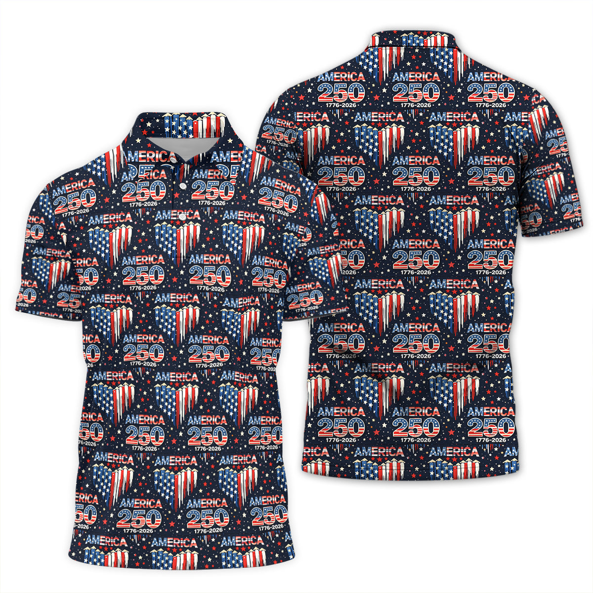 America 250 Golf Polo Patriotic Stars Flag Performance Shirt