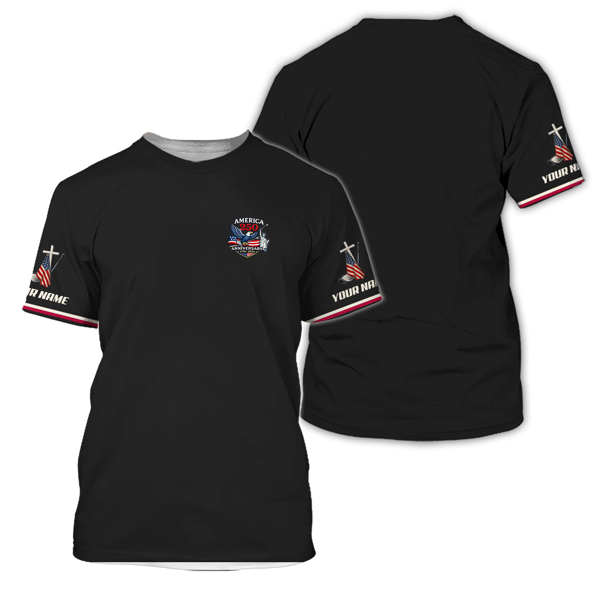 Men Golf Polo America 250 Anniversary Custom Name Patriotic Shirt