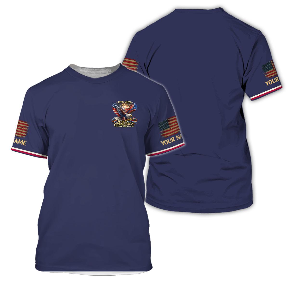 Personalized Golf Polo Shirt for Men, USA Eagle 250th Anniversary, Custom Name Patriotic Golf Gift