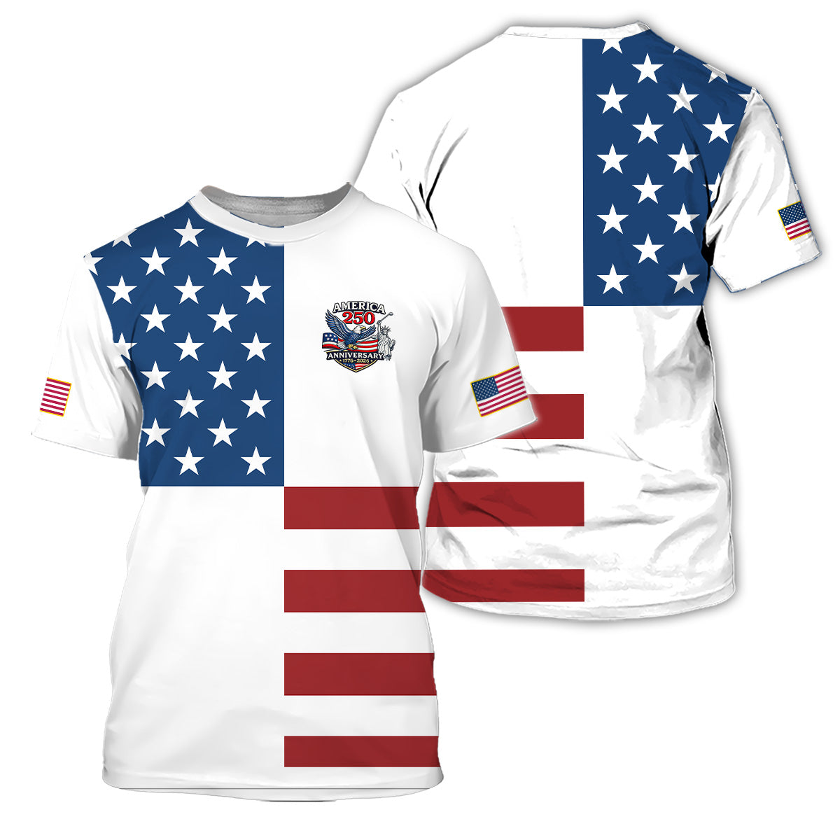 Golf Polo Shirt for Men, America 250 Anniversary Flag Design, Patriotic Golf Gift