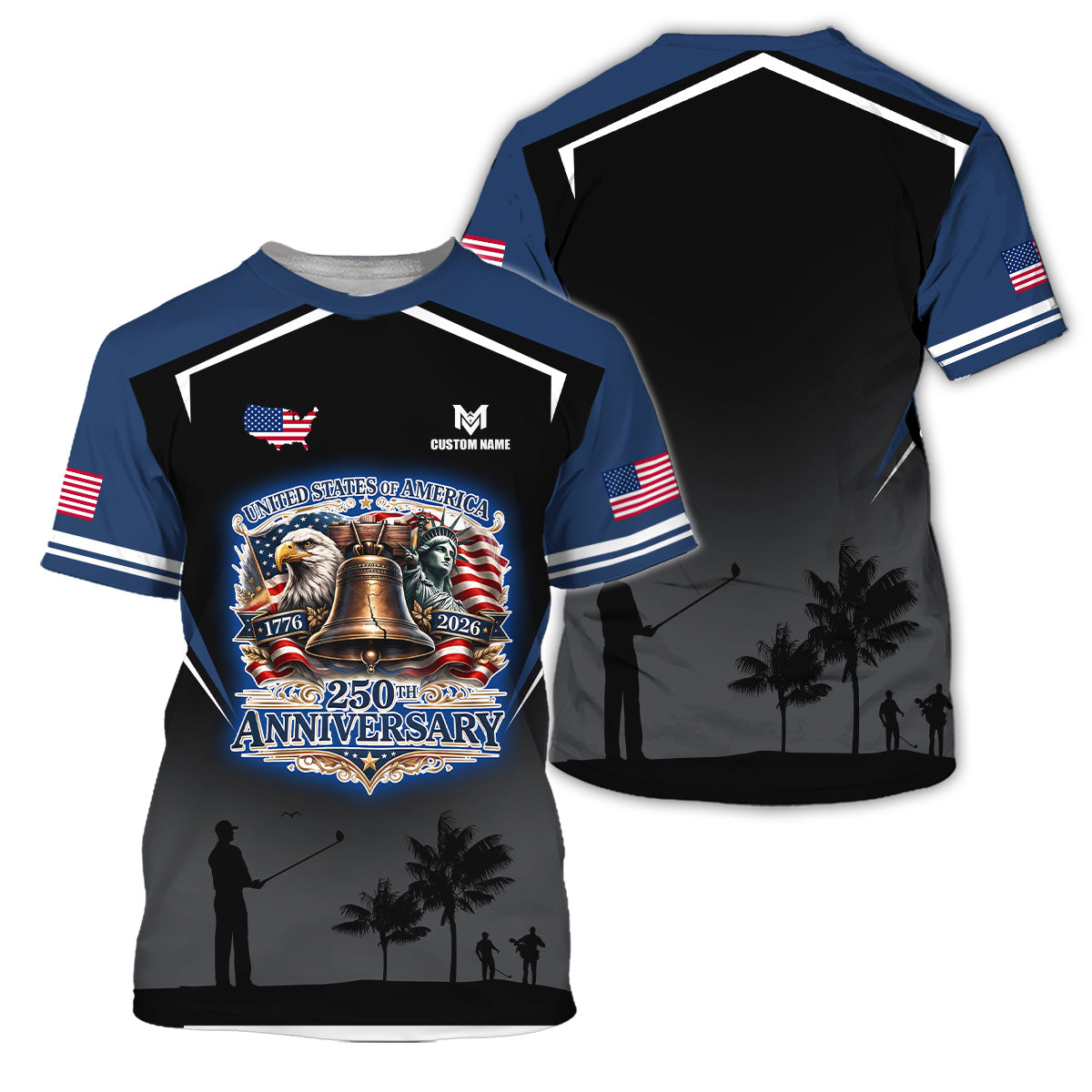Personalized 250th Eagle Golf Polo, Custom Name Patriotic Design, Golf Gift Dad