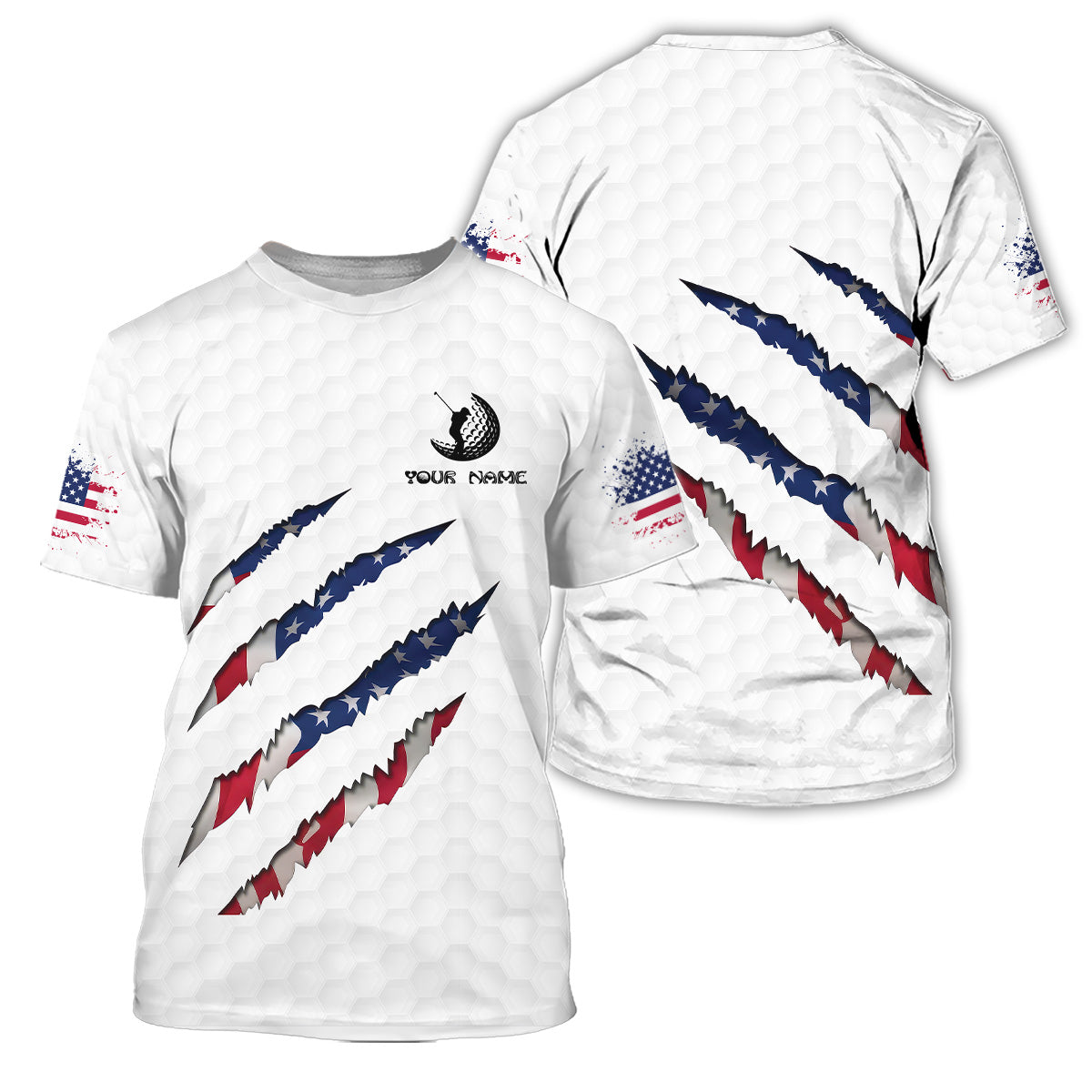 Personalized Golf Polo Shirt for Men, Custom Name USA Claw Pattern, Unique Golf Gift