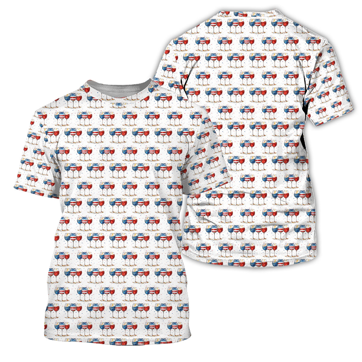 Patriotic Wine Glass Golf Polo USA Party Print Performance Shirt
