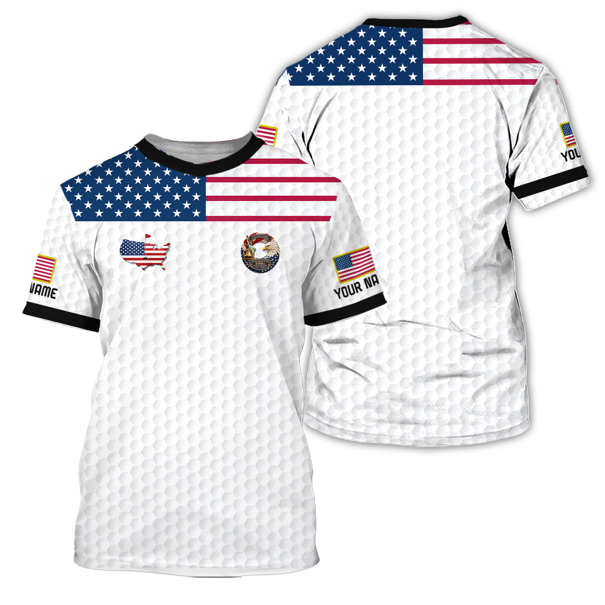 Custom USA Flag Golf Polo Shirt Golf Ball Texture Patriotic Performance
