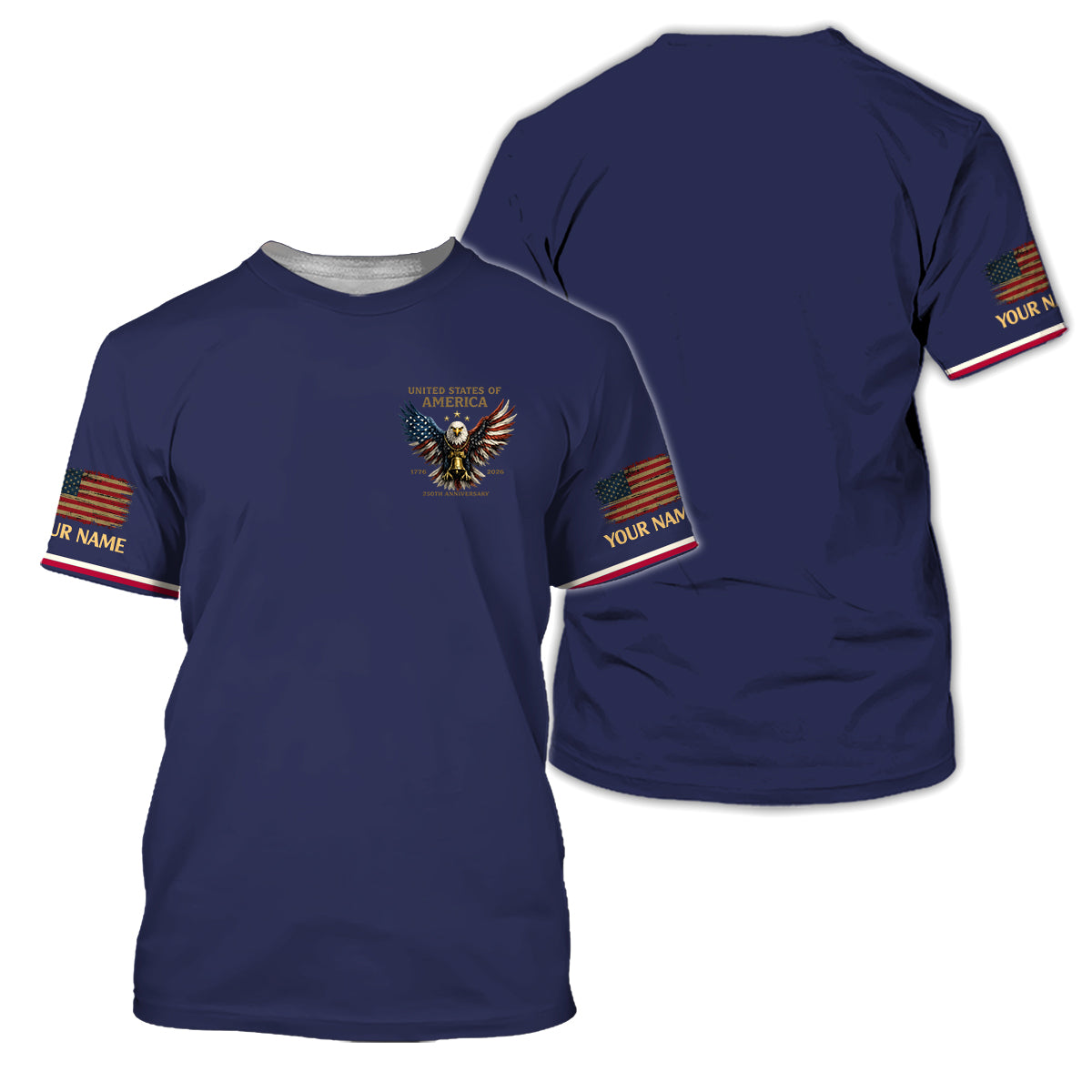 Personalized Patriotic USA Eagle 250 Golf Polo Custom Name Performance Shirt