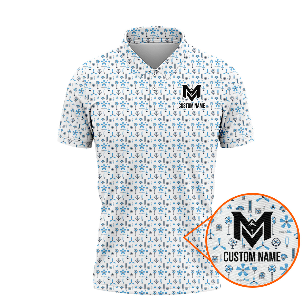 Personalized Blue Funny Golf Icons Polo Shirt for Men Golf Equipment Pattern All Over Print Performance Golf Polo Lightweight Breathable Golf Apparel