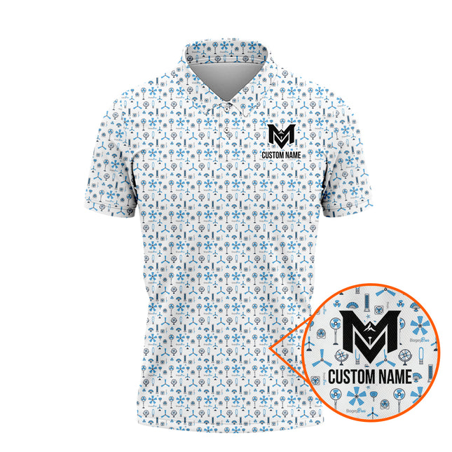 Blue Funny Golf Icons Polo Shirt for Men Golf Equipment Pattern All Over Print Performance Golf Polo Lightweight Breathable Golf Apparel