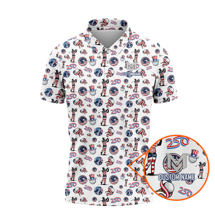USA 250 Years Patriotic Golf Polo Shirt for Men American Flag Golfer All Over Print Performance Golf Shirt Semiquincentennial 1776–2026