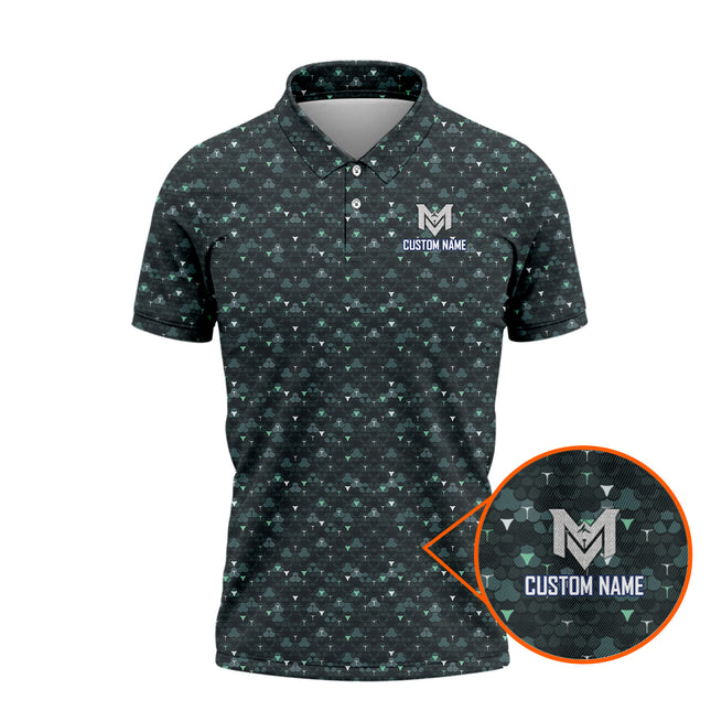 Dark Golf Ball Pattern Polo Shirt for Men Modern All Over Print Performance Golf Polo Lightweight Breathable Golf Apparel