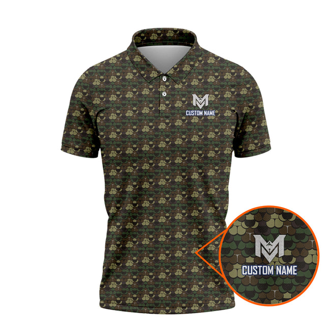 Camo Golf Polo Shirt for Men Camouflage All Over Print Performance Golf Shirt Lightweight Breathable Golf Apparel Golfer Gift