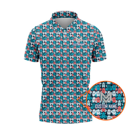 Funny Golf Ball Pattern Polo Shirt for Men Colorful All Over Print Performance Golf Polo Lightweight Breathable Golf Apparel Golfer Gift