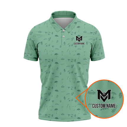 Personalized Golf Icons Pattern Polo Shirt for Men – Custom Name Golf Polo Shirt – Unique Casual Sport Shirt