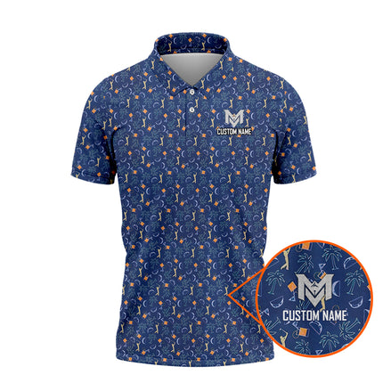 Funny Golf & Whiskey Pattern Polo Shirt for Men Tropical All Over Print Performance Golf Polo Lightweight Breathable Golfer Shirt