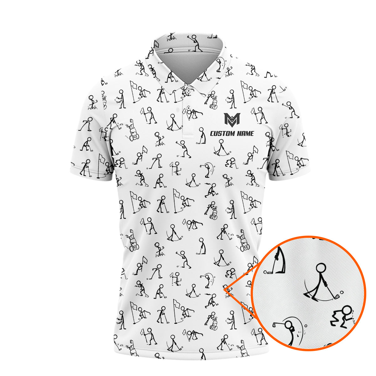 Funny Stick Figure Golf Pattern Polo Shirt for Men Custom Name All Over Print Golf Polo Golf Lover Gift Lightweight Performance Golf Shirt