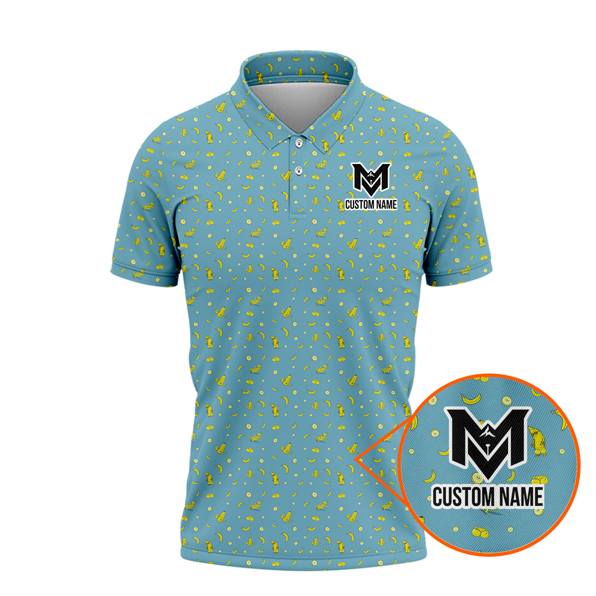 Personalized Banana Pattern Men's Polo Shirt – Custom Name Tropical Polo Shirt for Men