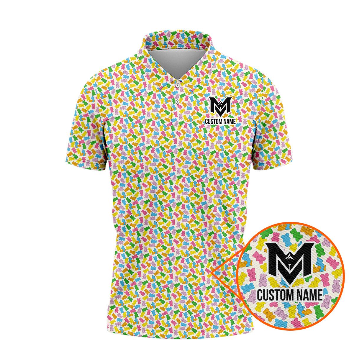Personalized Colorful Gummy Bear Golf Polo Shirt for Men Funny Candy Pattern All Over Print Performance Golf Polo Lightweight Breathable Golf Apparel