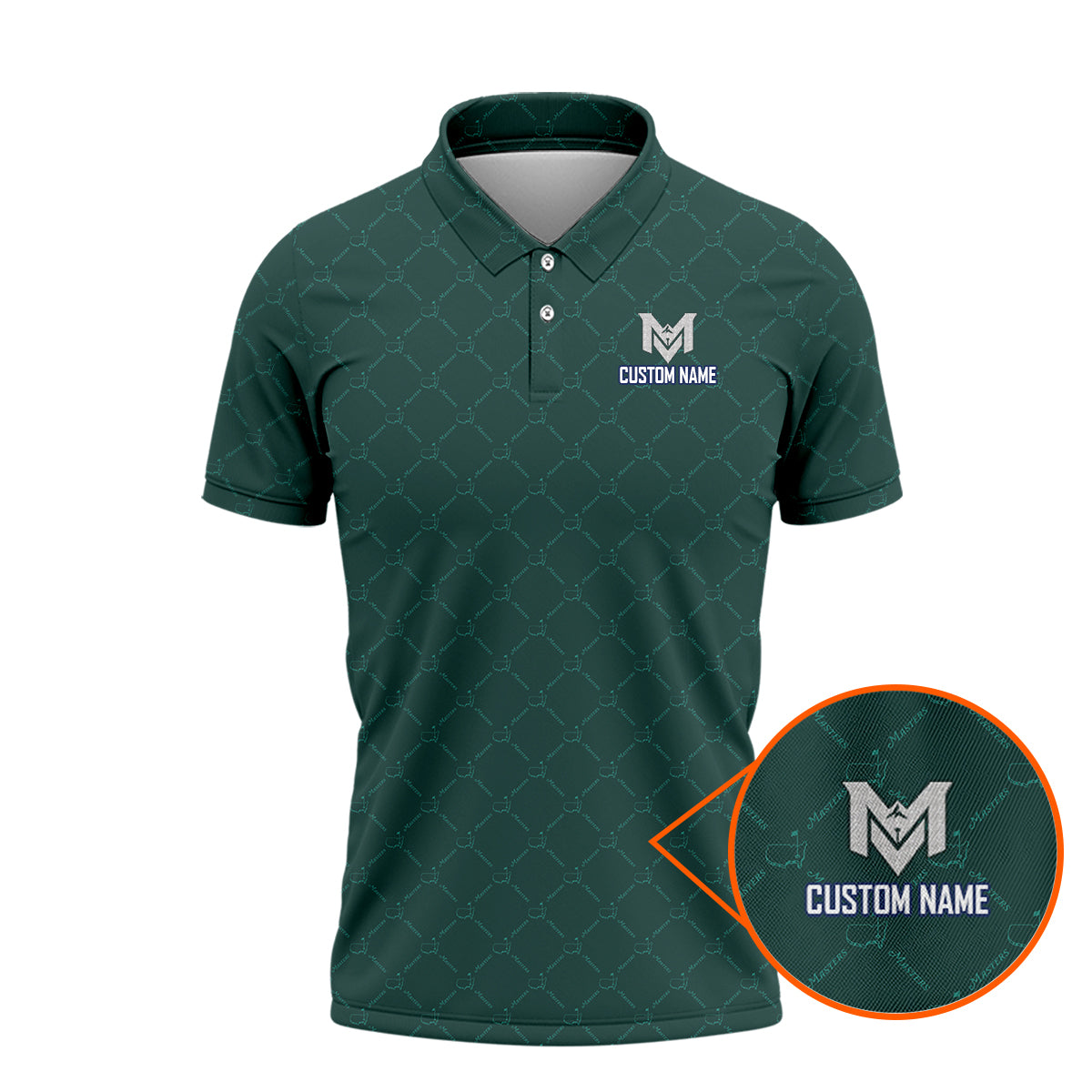 Personalized Masters Green Golf Polo Shirt for Men Classic Tournament Pattern Performance Golf Polo Lightweight Breathable Golf Apparel