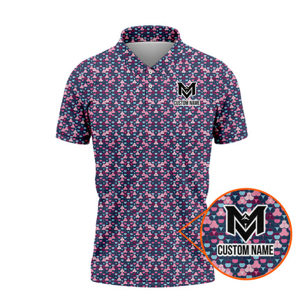 Pink Blue Golf Ball Pattern Polo Shirt for Men Modern All Over Print Performance Golf Polo Lightweight Breathable Golf Apparel