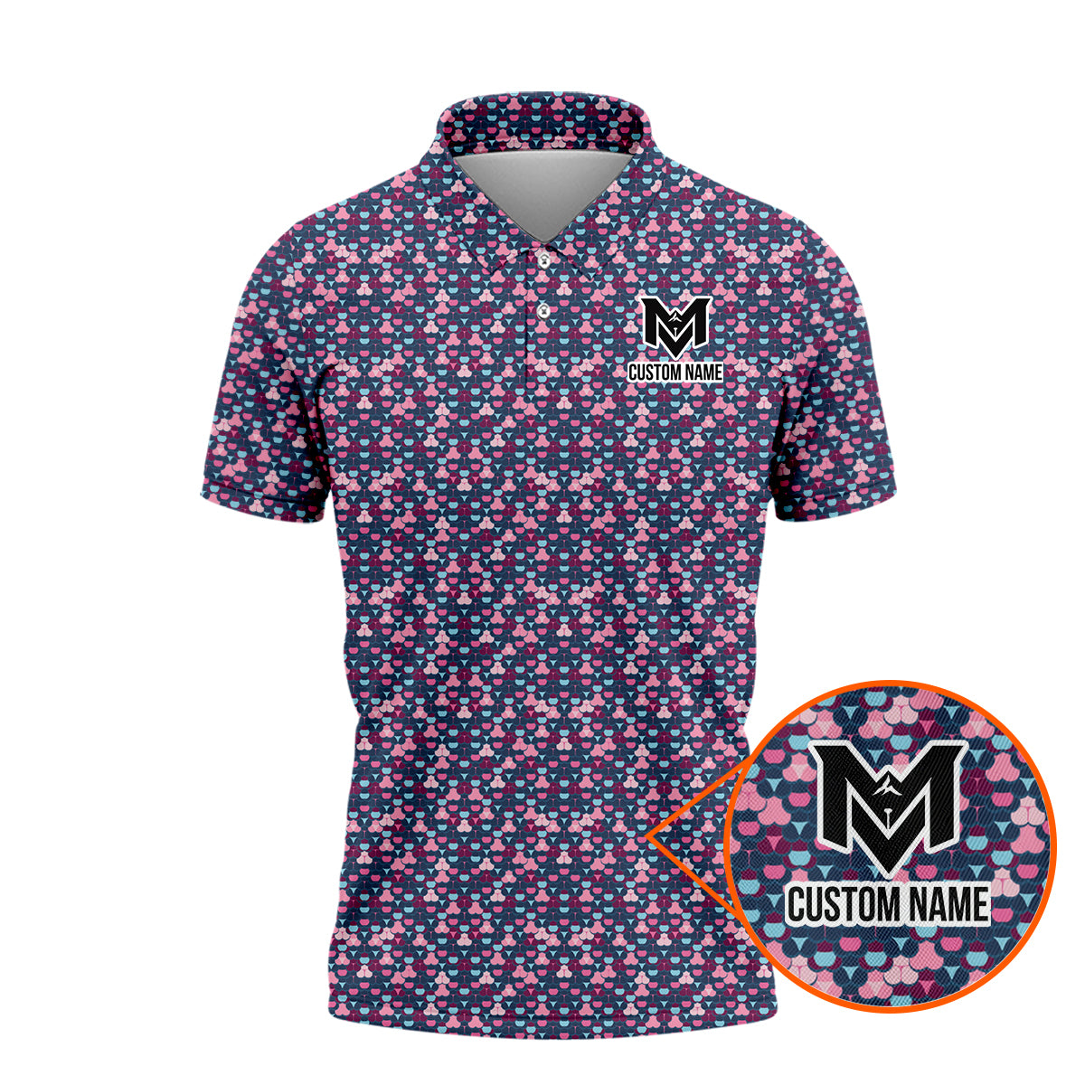 Personalized Pink Blue Golf Ball Pattern Polo Shirt for Men Modern All Over Print Performance Golf Polo Lightweight Breathable Golf Apparel