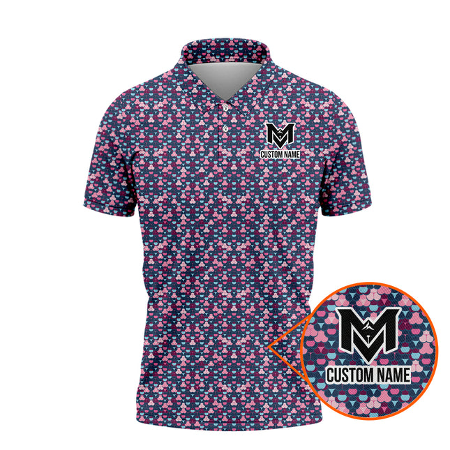 Pink Blue Golf Ball Pattern Polo Shirt for Men Modern All Over Print Performance Golf Polo Lightweight Breathable Golf Apparel