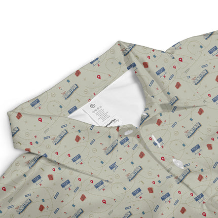 Funny Golf Course Map Polo Shirt for Men Golf Course Strategy Pattern Performance Golf Polo Lightweight Breathable Golf Apparel