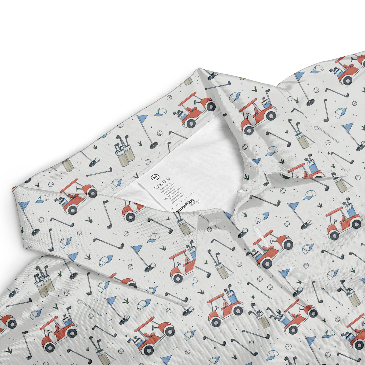 Personalized Funny Golf Cart Pattern Polo Shirt for Men All Over Print Golf Equipment Design Performance Golf Polo Lightweight Breathable Golf Apparel
