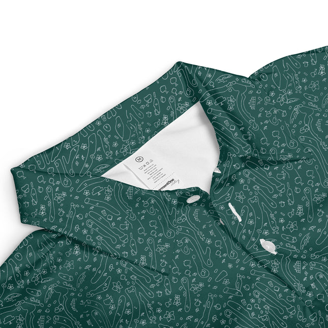 Green Golf Doodle Pattern Polo Shirt for Men Funny All Over Print Performance Golf Polo Lightweight Breathable Golf Apparel