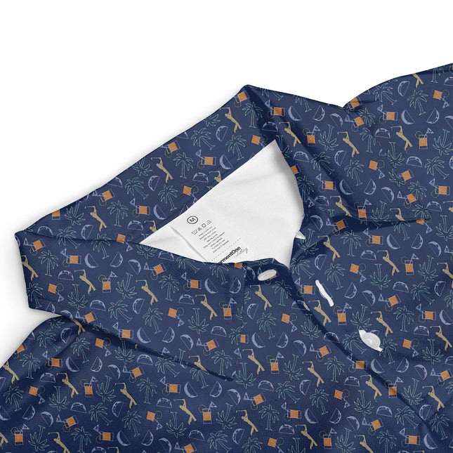 Funny Golf & Whiskey Pattern Polo Shirt for Men Tropical All Over Print Performance Golf Polo Lightweight Breathable Golfer Shirt