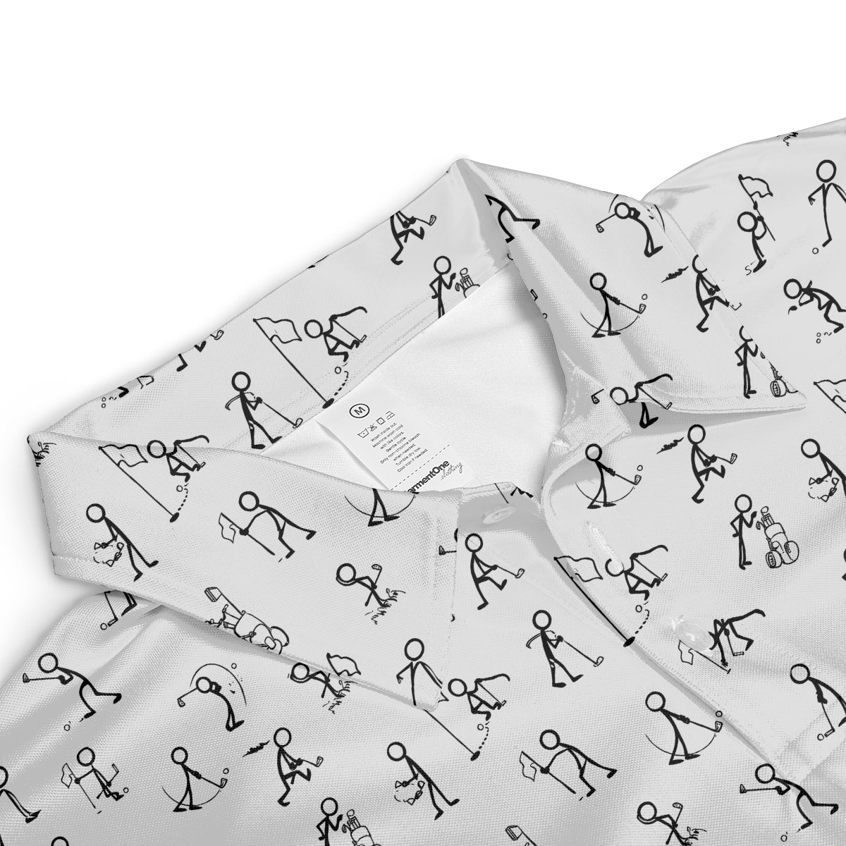 Funny Stick Figure Golf Pattern Polo Shirt for Men Custom Name All Over Print Golf Polo Golf Lover Gift Lightweight Performance Golf Shirt
