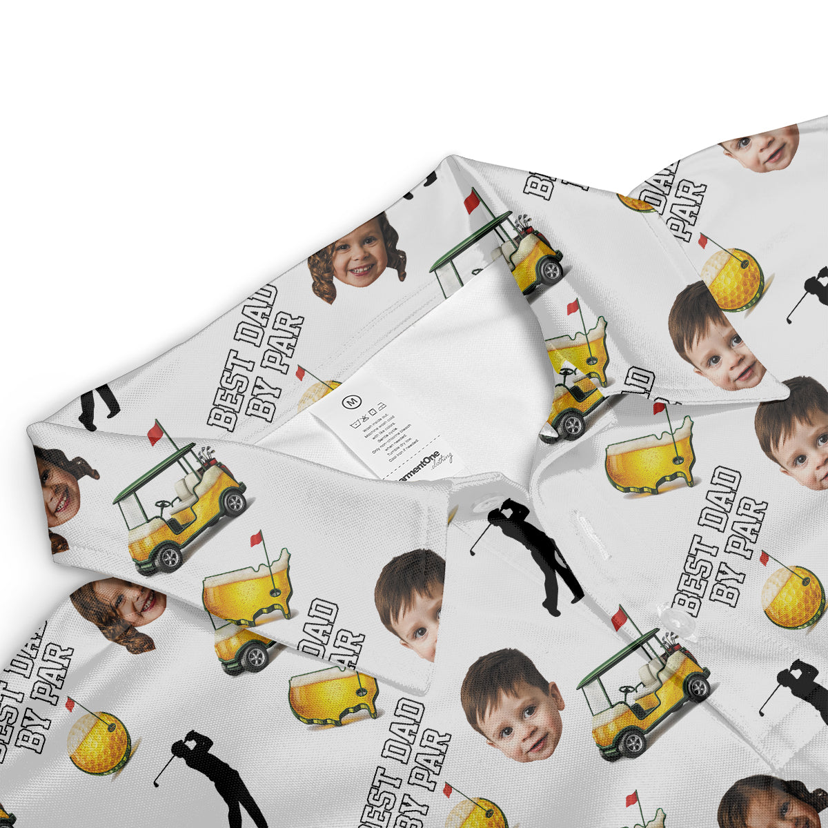 Funny Custom Baby Face, Golf Polo Shirt for Men, Best Dad By Par Golf Cart Pattern