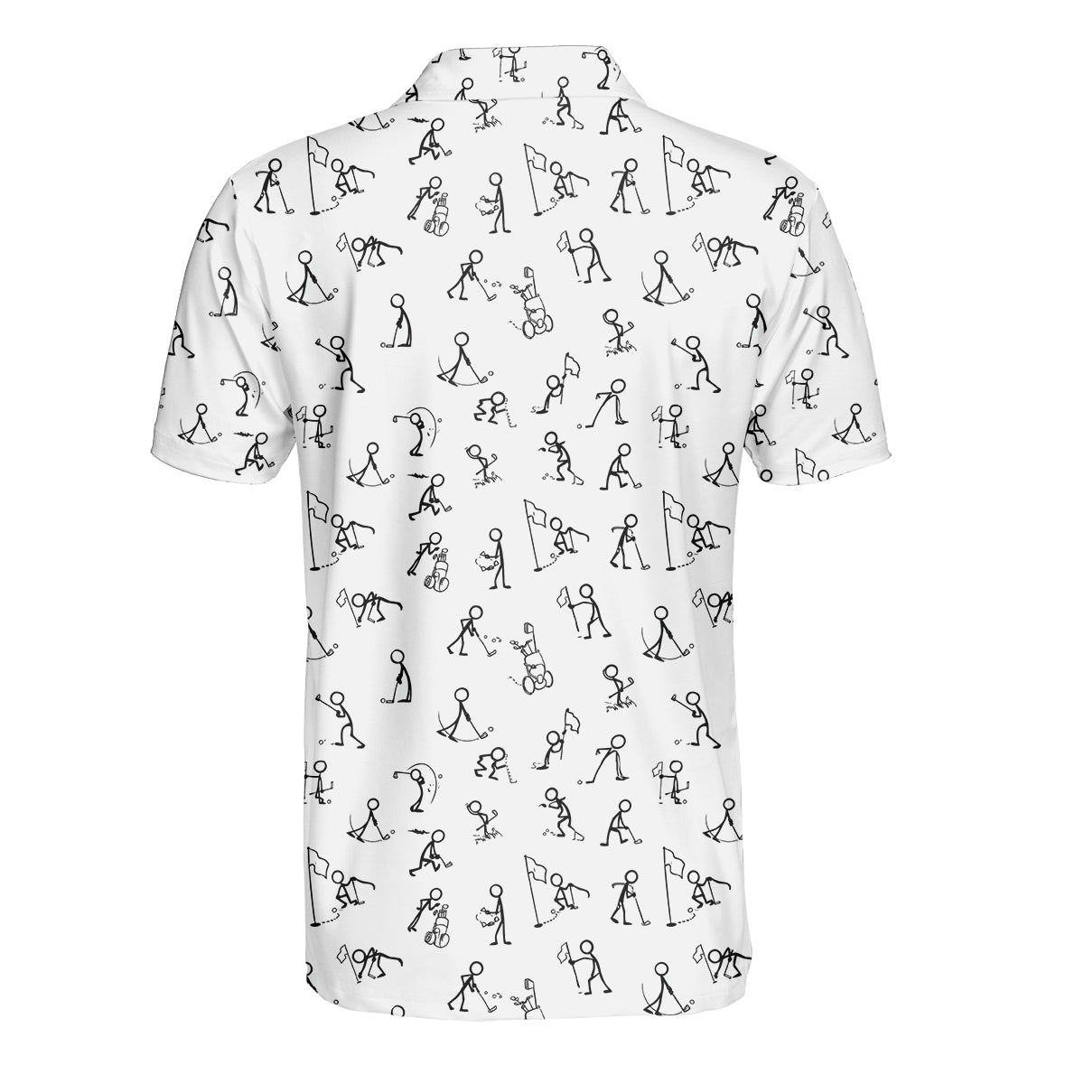 Funny Stick Figure Golf Pattern Polo Shirt for Men Custom Name All Over Print Golf Polo Golf Lover Gift Lightweight Performance Golf Shirt