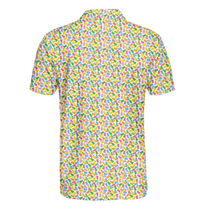 Colorful Gummy Bear Golf Polo Shirt for Men Funny Candy Pattern All Over Print Performance Golf Polo Lightweight Breathable Golf Apparel