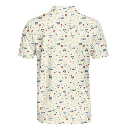 Funny Golf Course Map Polo Shirt for Men Golf Course Strategy Pattern Performance Golf Polo Lightweight Breathable Golf Apparel