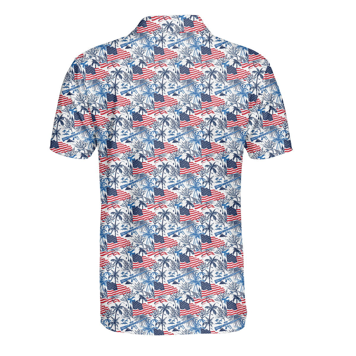 American Flag Hawaiian Golf Polo Shirt for Men – Patriotic USA Tropical Performance Golf Shirt, Lightweight Breathable 4th of July Golf Polo