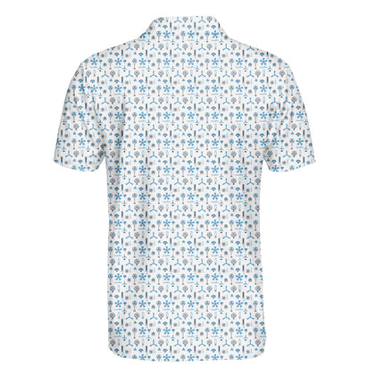 Blue Funny Golf Icons Polo Shirt for Men Golf Equipment Pattern All Over Print Performance Golf Polo Lightweight Breathable Golf Apparel