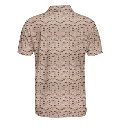 Brown Golf Ball Pattern Polo Shirt for Men Classic All Over Print Performance Golf Polo Lightweight Breathable Golf Apparel