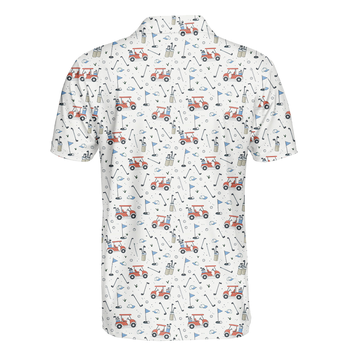 Personalized Funny Golf Cart Pattern Polo Shirt for Men All Over Print Golf Equipment Design Performance Golf Polo Lightweight Breathable Golf Apparel