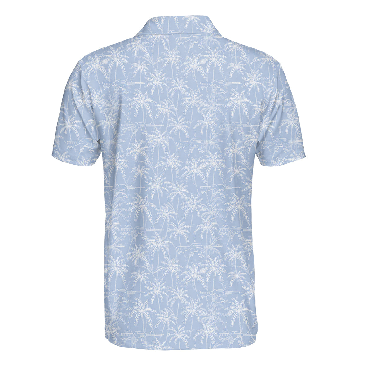 Men’s Tactical Hawaiian Golf Polo Shirt, Palm Tree & Rifle Pattern Golf Shirt, Funny Gun Lover Golf Polo, Patriotic Golf Apparel