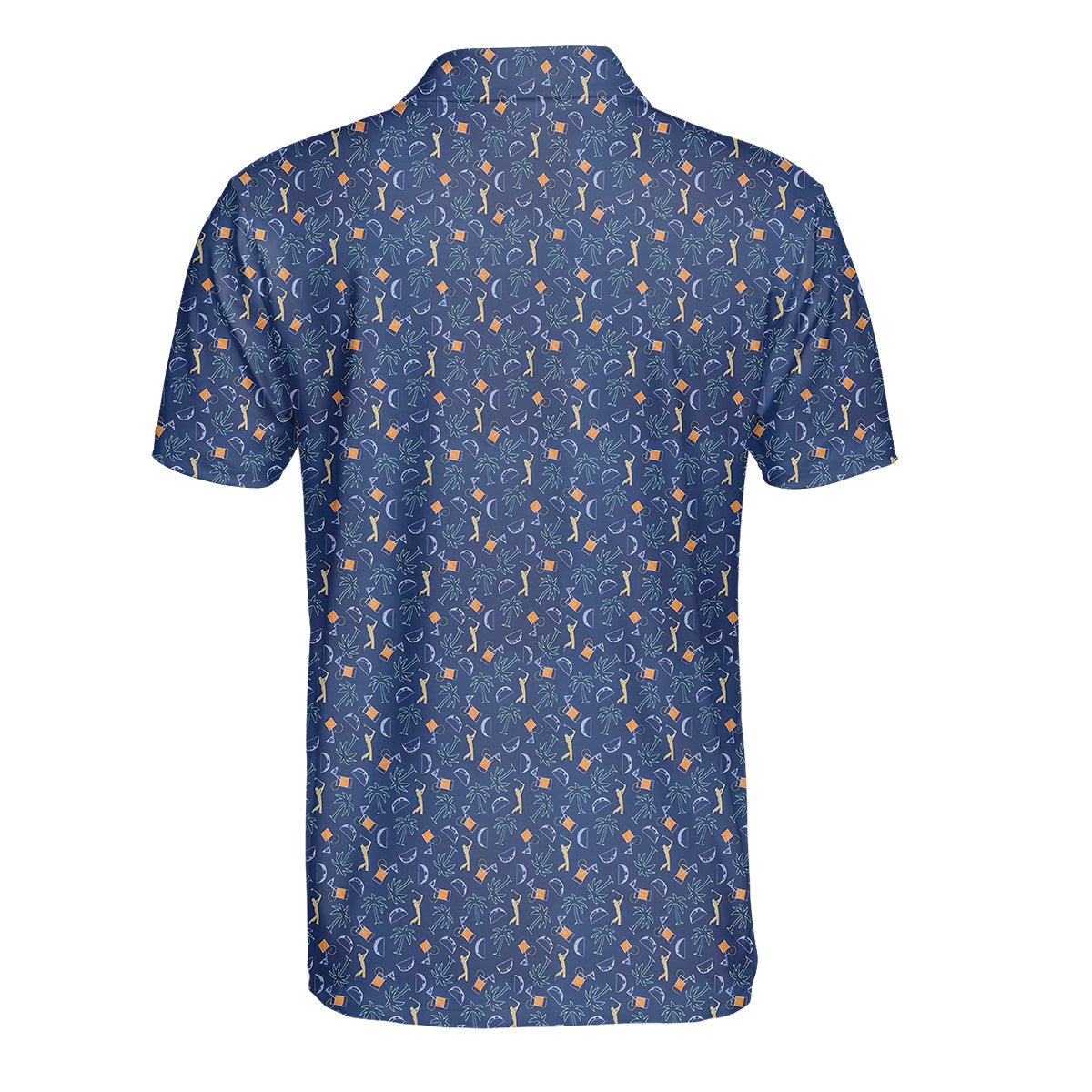 Personalized Funny Golf & Whiskey Pattern Polo Shirt for Men Tropical All Over Print Performance Golf Polo Lightweight Breathable Golfer Shirt