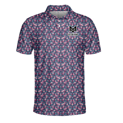 Pink Blue Golf Ball Pattern Polo Shirt for Men Modern All Over Print Performance Golf Polo Lightweight Breathable Golf Apparel