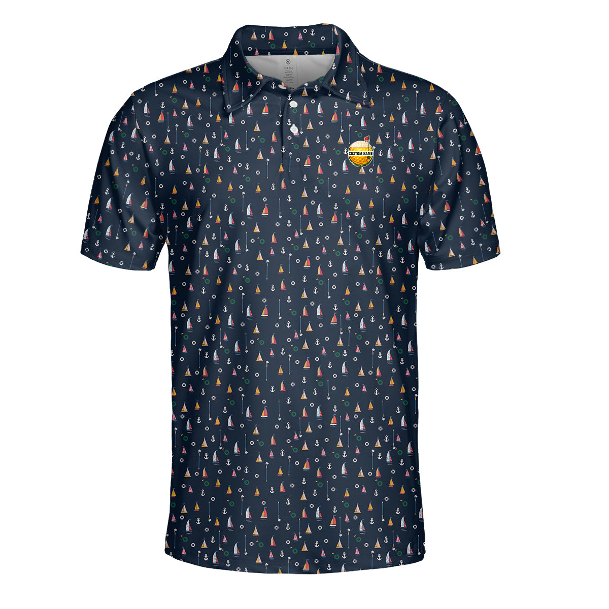 Personalized Custom Name Nautical Sailing Pattern Golf Polo Shirt for Men Unique Golf Apparel
