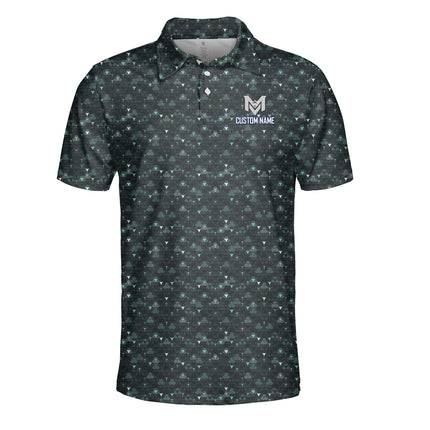 Dark Golf Ball Pattern Polo Shirt for Men Modern All Over Print Performance Golf Polo Lightweight Breathable Golf Apparel