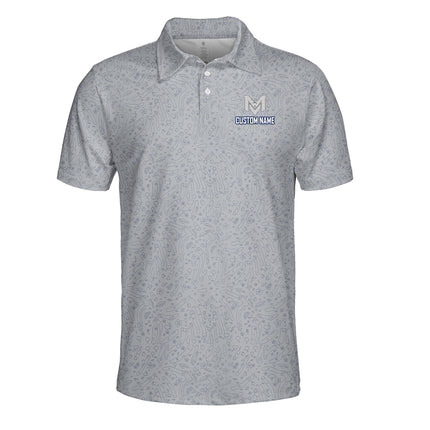 Funny Golf Doodle Pattern Polo Shirt for Men Minimalist All Over Print Performance Golf Polo Lightweight Breathable Golf Shirt