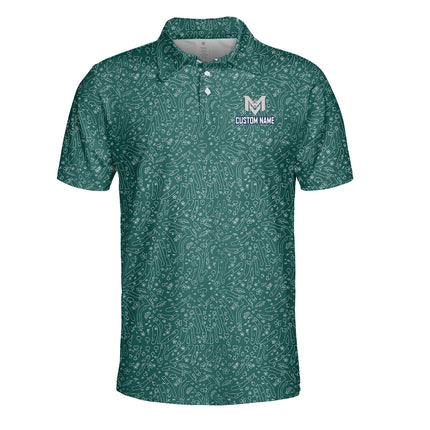 Green Golf Doodle Pattern Polo Shirt for Men Funny All Over Print Performance Golf Polo Lightweight Breathable Golf Apparel