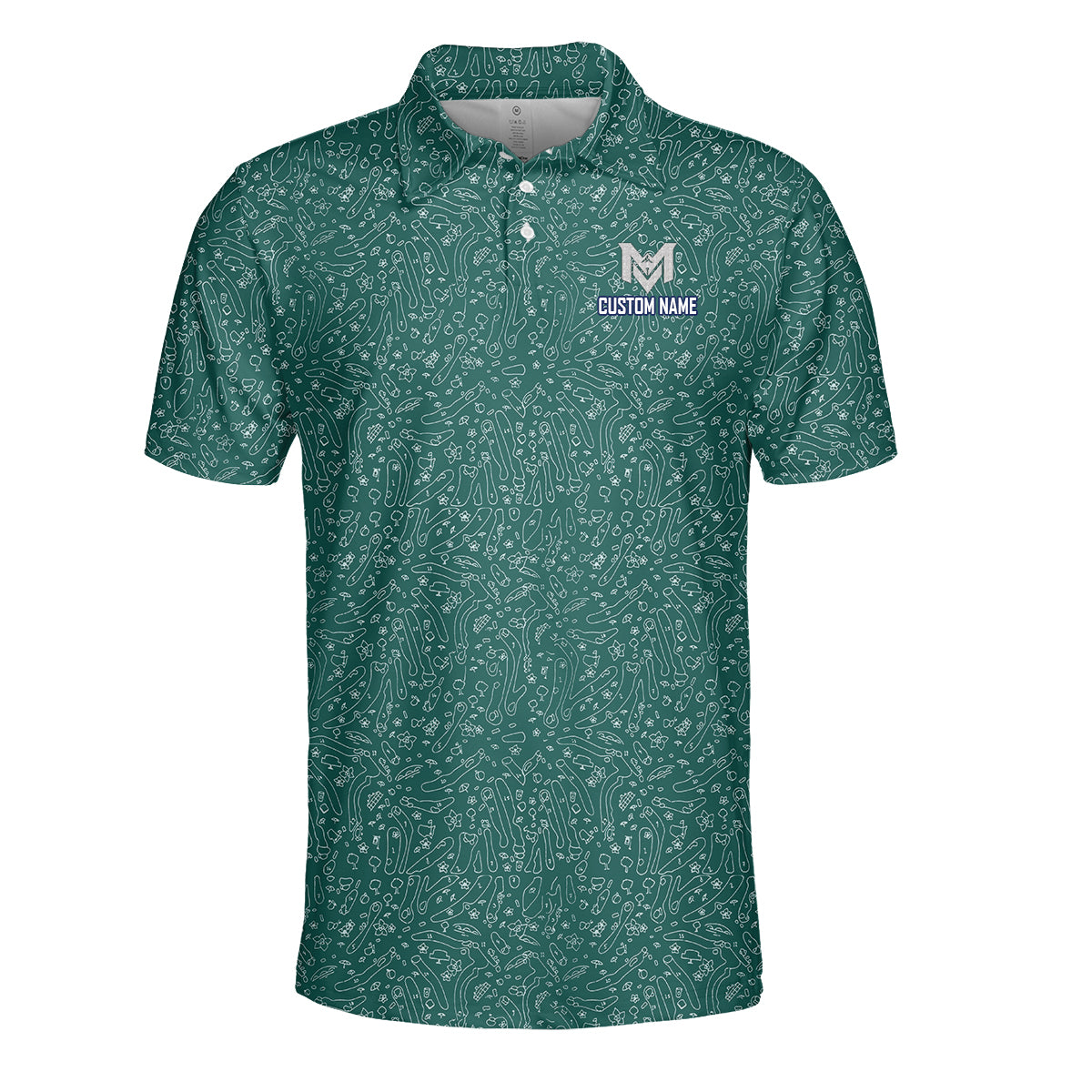 Personalized Green Golf Doodle Pattern Polo Shirt for Men Funny All Over Print Performance Golf Polo Lightweight Breathable Golf Apparel