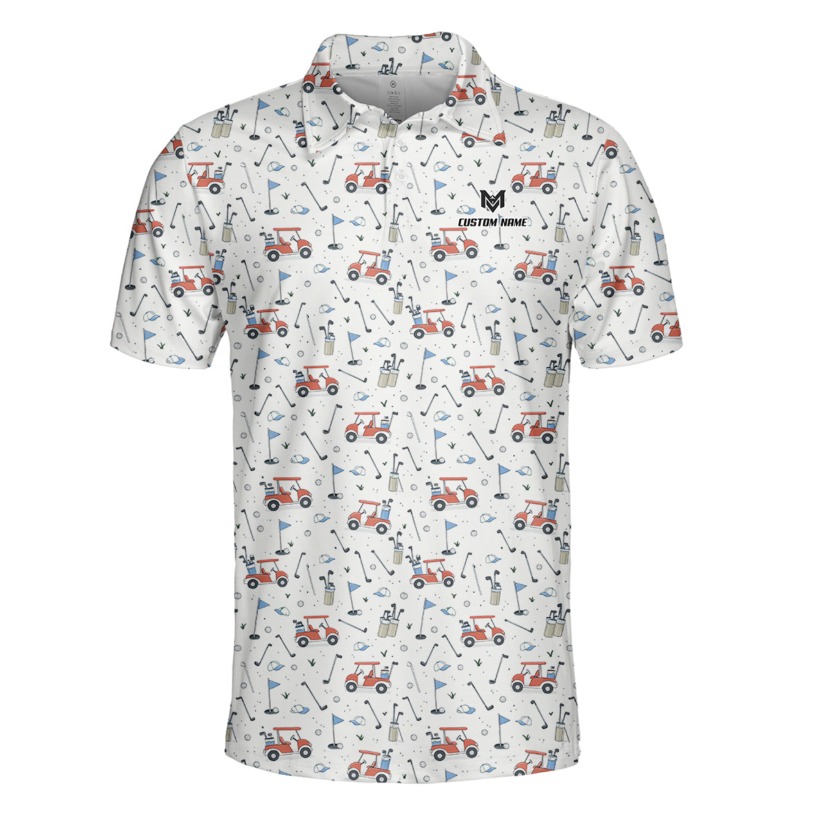 Personalized Funny Golf Cart Pattern Polo Shirt for Men All Over Print Golf Equipment Design Performance Golf Polo Lightweight Breathable Golf Apparel