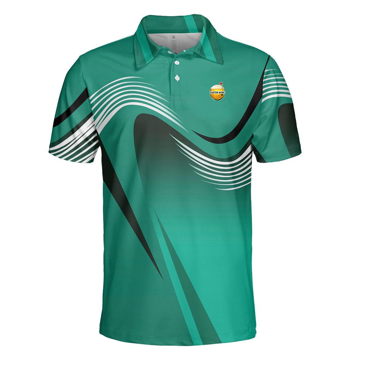 Personalized Custom Name Modern Wave Pattern Golf Polo Shirt for Men Stylish Golf Apparel