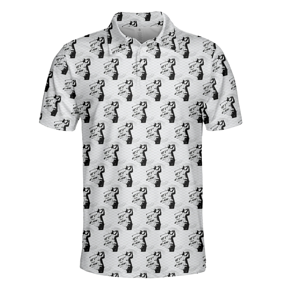 Funny Hit It Find It Hit It Again Golf Polo Shirt for Men – Vintage Golfer Pattern Performance Golf Shirt, Lightweight Breathable Golf Polo